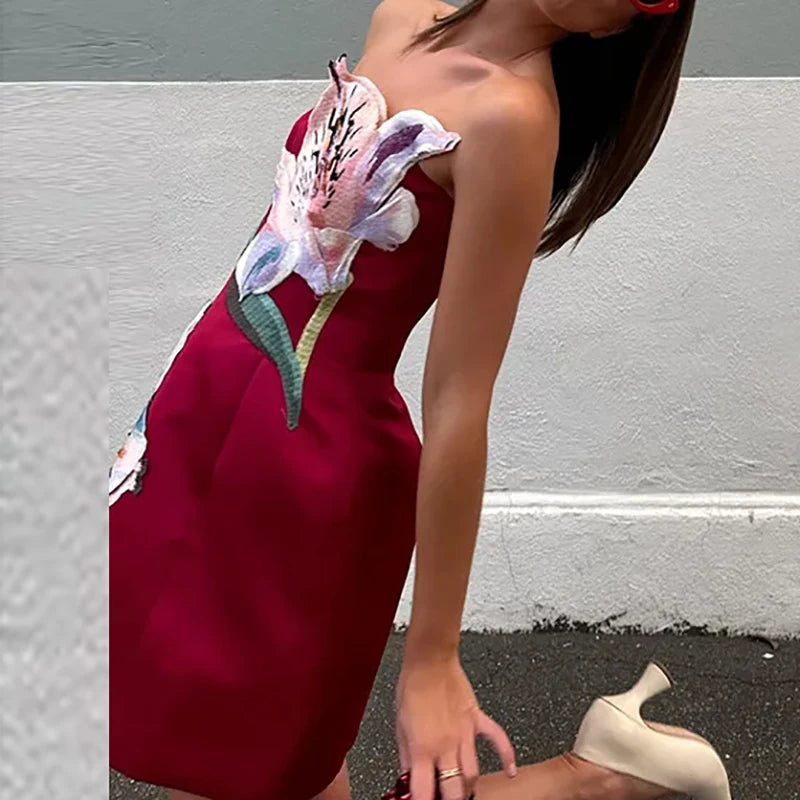 FLOWER STRAPLESS DRESS