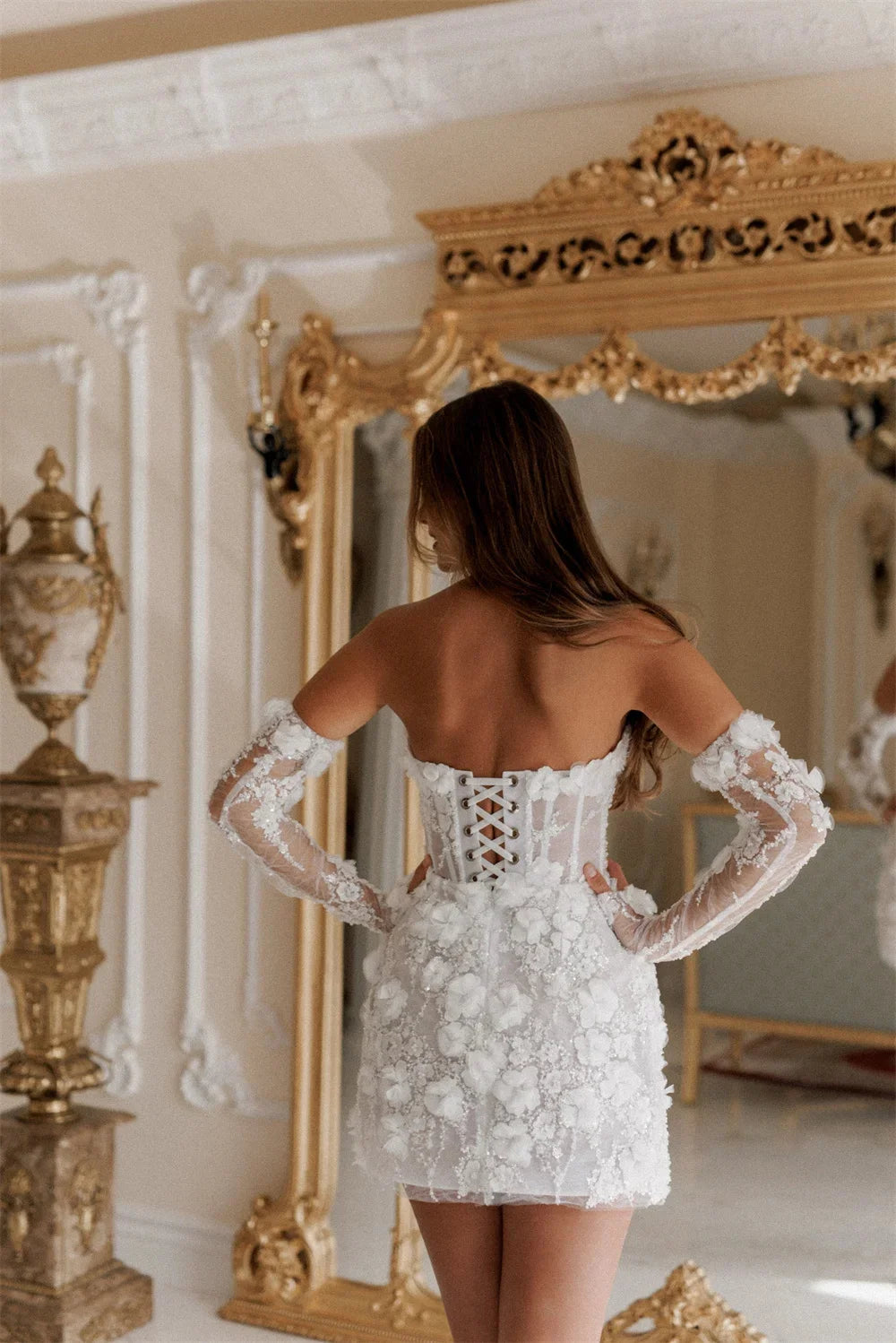 CUSTOM BEADED LACE MINI WEDDING DRESS - Image 7
