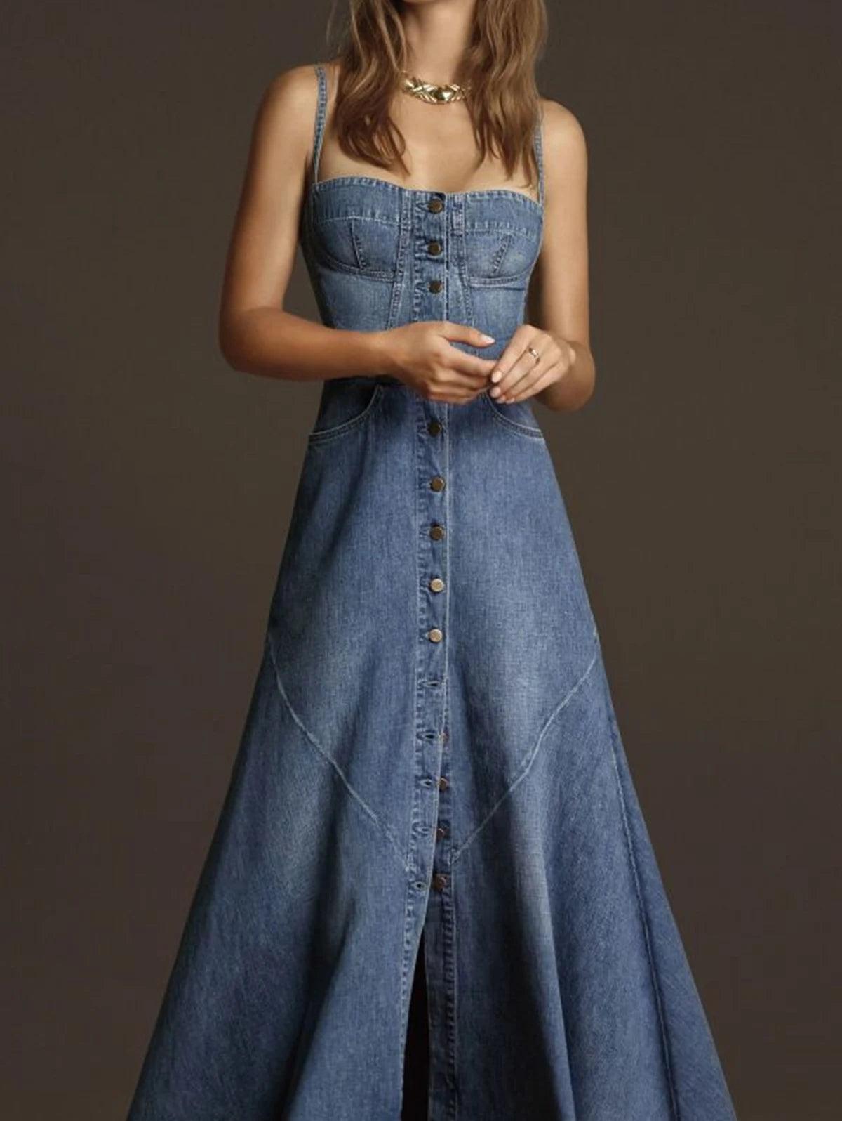 LINDSEY DENIM MAXI SUNDRESS - Image 2